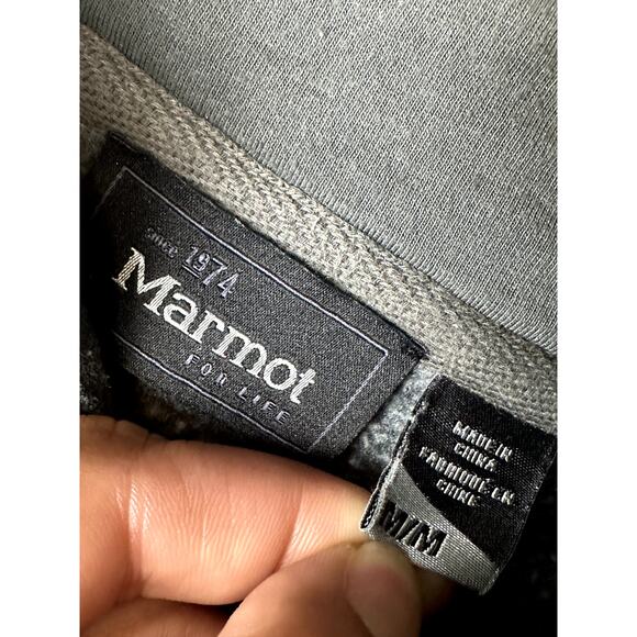 Marmot Hoodie Pullover Sweatshirt Outdoors Mountain Logo Gray Grey Mens Medium - Picture 2 of 4